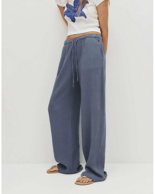 Pull&Bear Blue – gerade geschnittene hose aus kreppstoff
