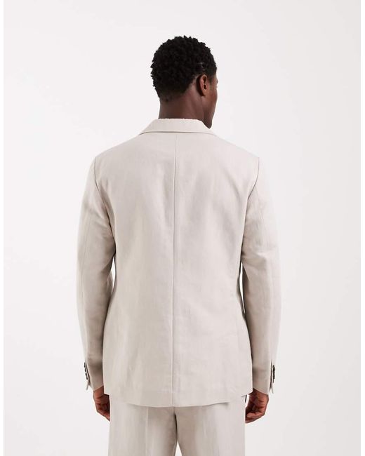 ASOS Natural Slim Linen Rich Suit Jacket for men