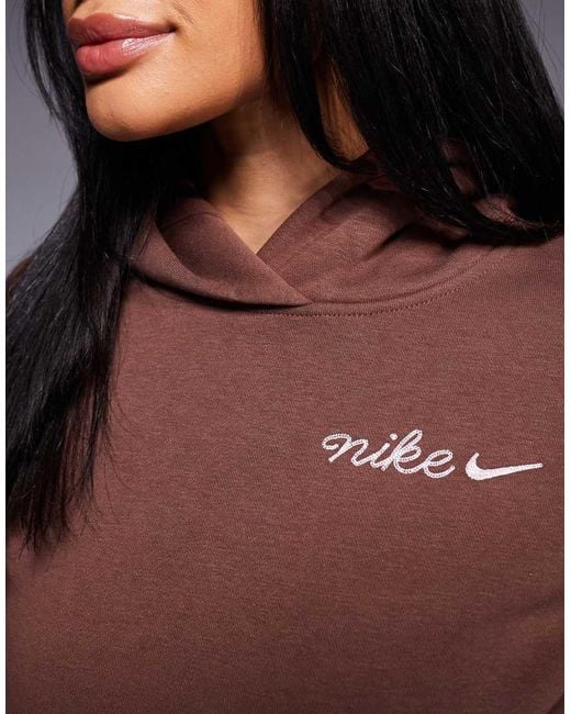 Nike Brown Embroidered Logo Cropped Hoodie