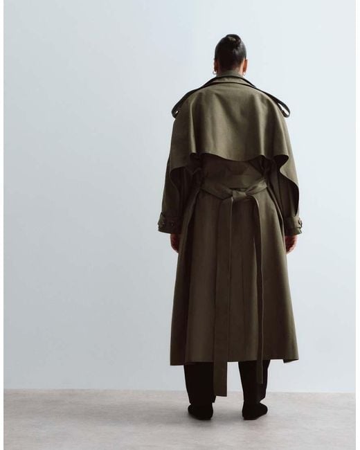 ARRANGE Brown Curve Two Tone Lapel Double Breasted Trench Coat