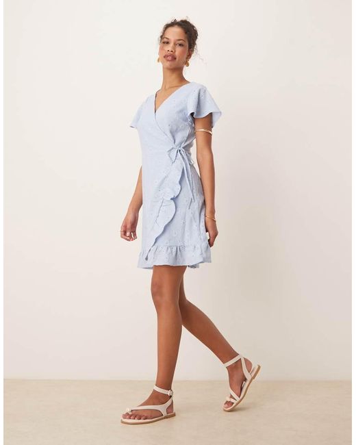 Vila White Jersey Broderie Wrap Mini Dress