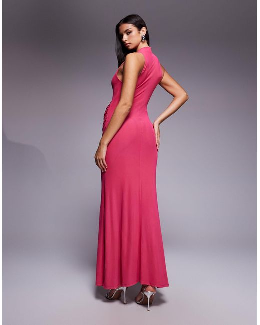 ASOS Pink Mesh Plunge Neckline Maxi Dress With Wrap Sash Detail
