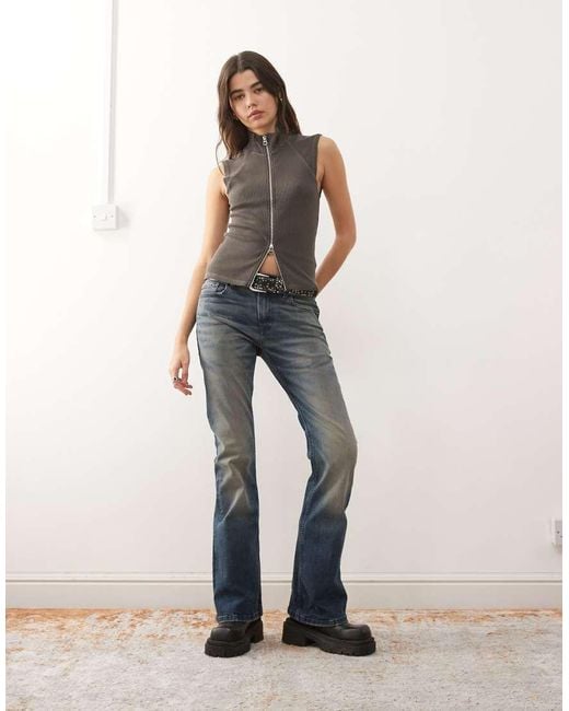 Weekday Gray Mock Neck Zip Through Sleeveless Top