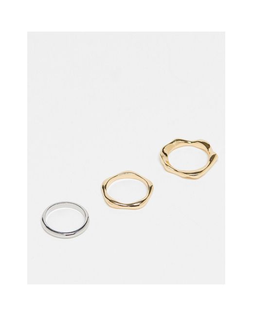 Confezione da 3 anelli con design effetto fuso di ASOS in White