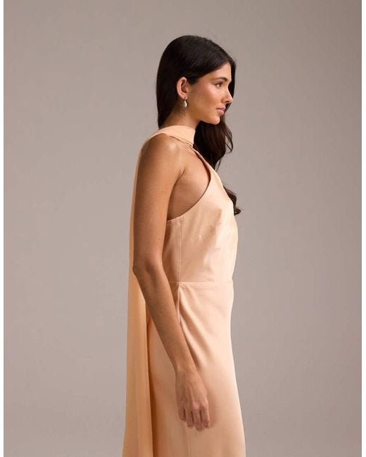 ASOS Natural Bridesmaids Halter Neck Satin Maxi Dress With Scarf Detail