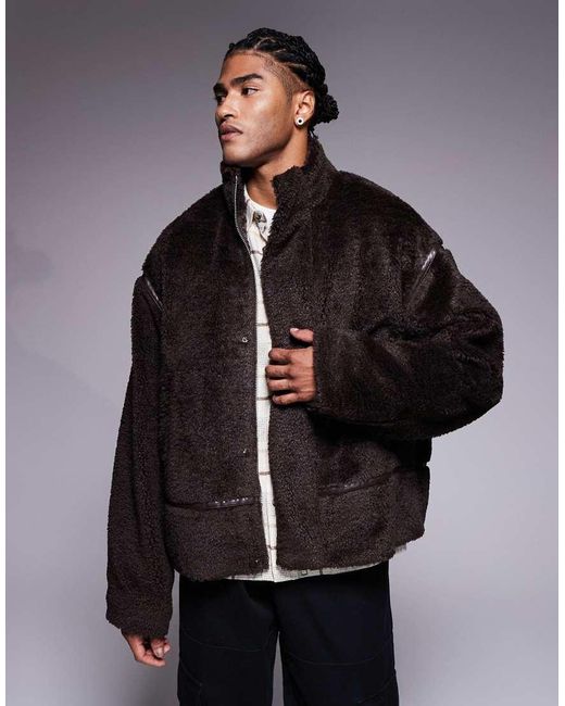 ASOS Black Oversized Jacket With Funnel Neck for men