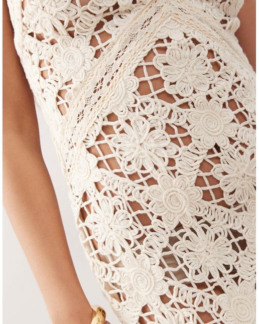 Amy Lynn Natural V-neck Crochet Maxi Slip Dress