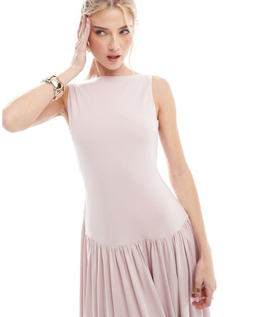 Abercrombie & Fitch Mouwloze Midi Jurk Met Verlaagde Taille in het Pink
