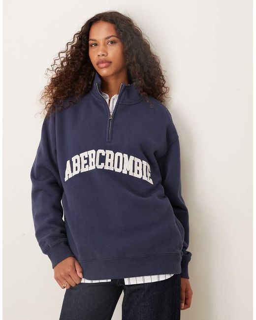 Abercrombie & Fitch Blue Front Logo Fleece Quarter Zip Sweatshirt