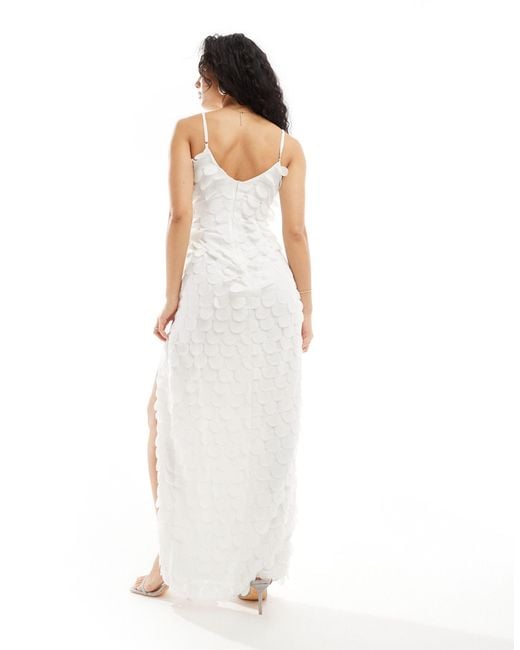 TFNC London White Bridal Chiffon 3d Maxi Slip Dress