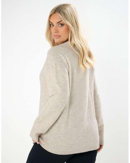 Yours Clothing White Collared Knitted Jumper