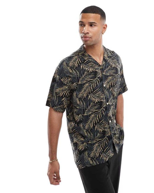 Jack & Jones Overhemd Met Korte Mouwen, Reverskraag En Tropische Print in het Gray voor heren