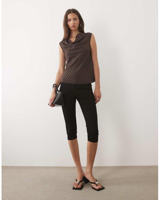 New Look Brown Drape Neck Detail Mesh Top