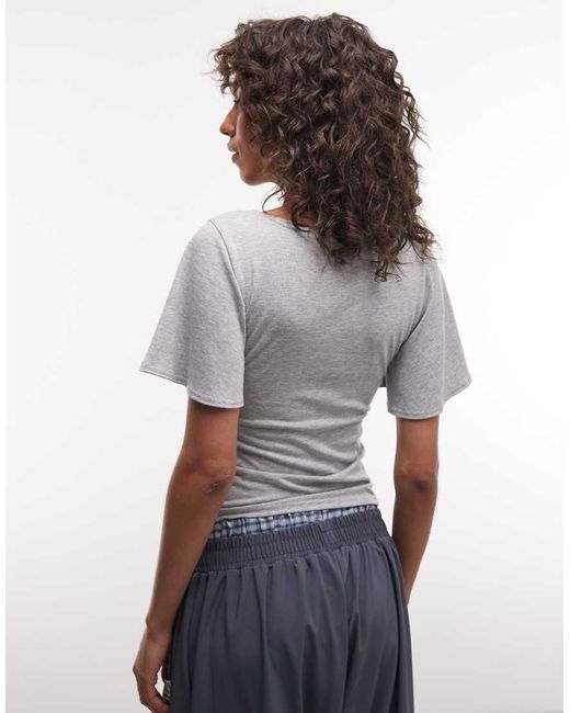 Collusion Gray Deep V Neck Batwing Top