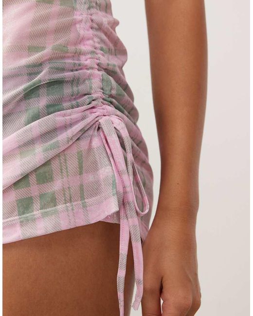 Collusion Purple Check Print Mesh Cami Dress