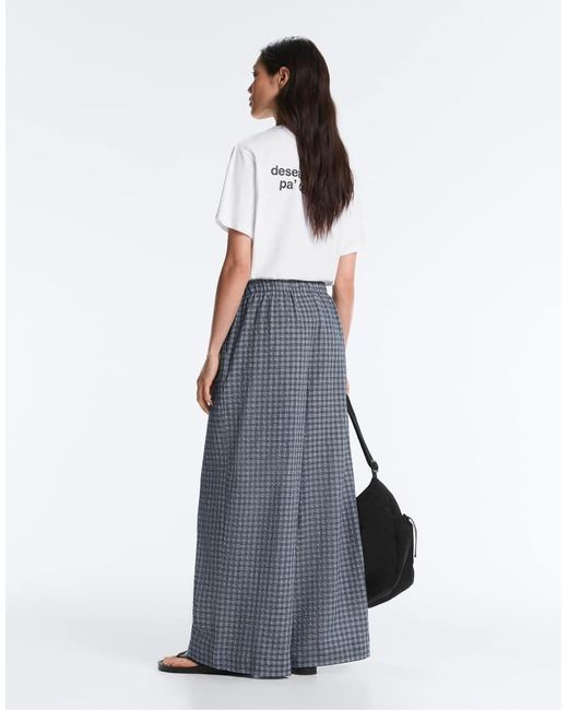 Oysho White Check Cotton Blend Wide-Leg Trousers