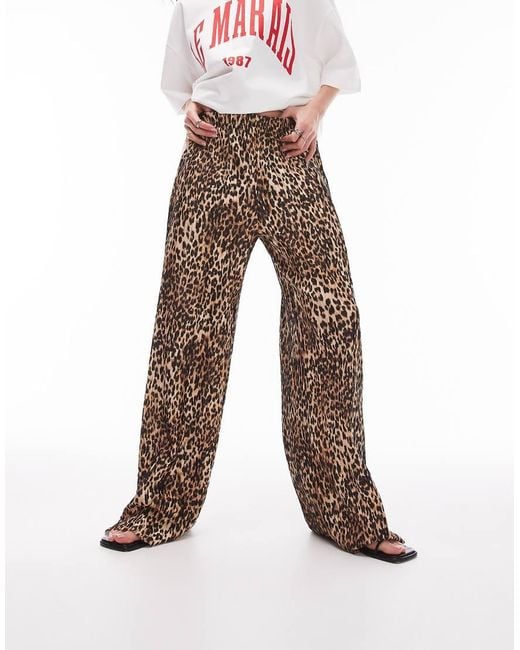 TOPSHOP Multicolor Leopard Print Plisse Trouser