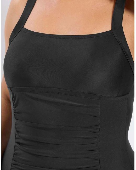 Yours Clothing Black Tummy Control Ruched Swimsuit