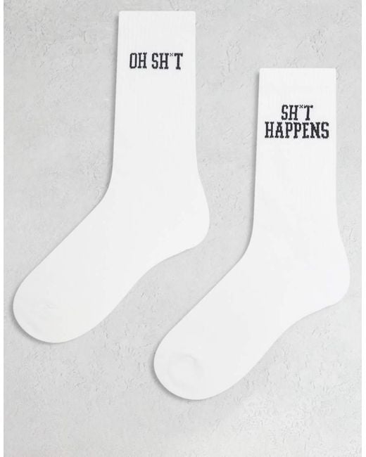 ASOS White 2 Pack Socks With Swear Words Graphic for men