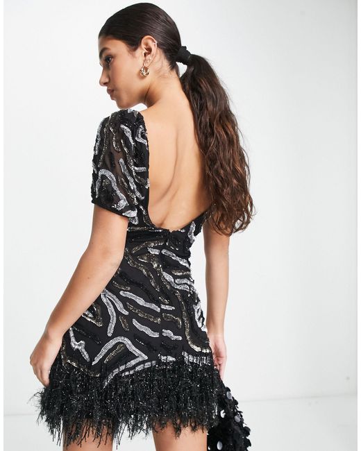 Miss Selfridge Lace Trim Mini Dress in Black