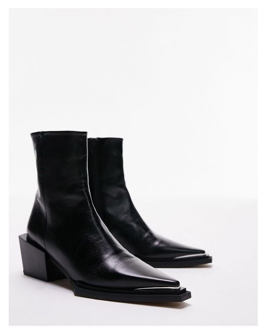 TOPSHOP Black Riley Leather Western Boot