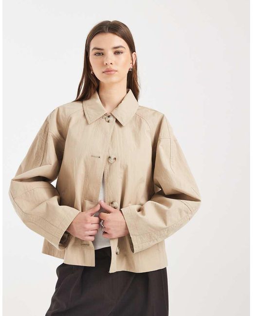 ASOS Natural Short Trench Coat With Pleat Detail