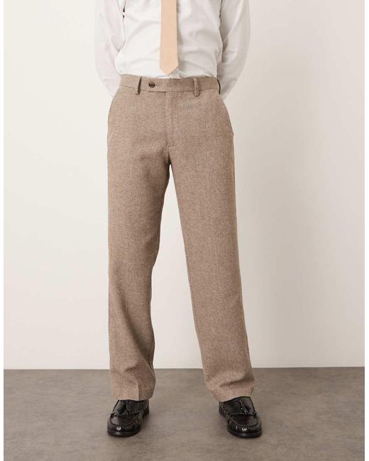 Pantalones De Vestir De Pernera Recta Con Patrón De Espiga De Mezcla Lana De -Neutro ASOS de hombre de color Natural
