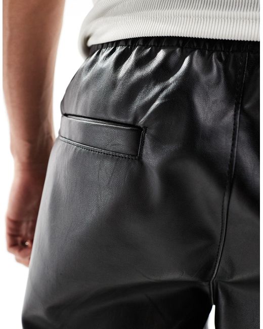 ASOS Gray Wide Leather Look Shorts With Elasticated Waist for men