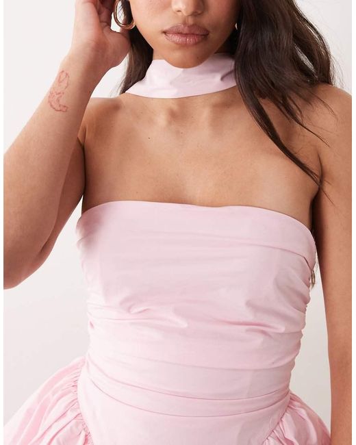 Kaiia Pink Exclusive Bandeau Scarf Detail Volume Puffball Mini Dress