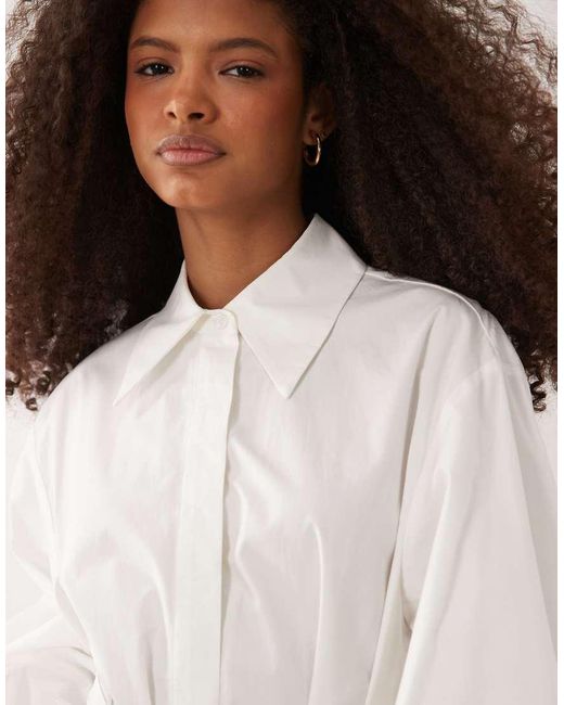 Iyal Natural Cotton Poplin Tie Waist Maxi Shirt Dress