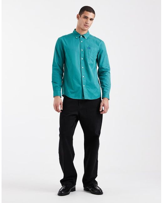 Fred Perry Blue Relaxed Fit Washed Twill Pocket Logo Shirt for men