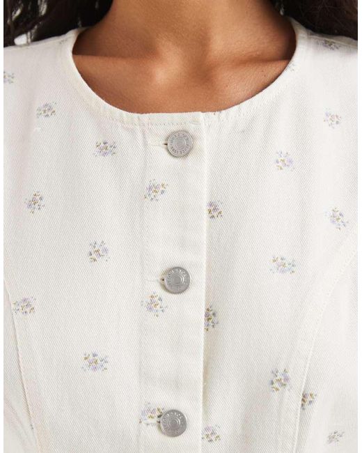 ONLY White Denim Vest With Flower Print