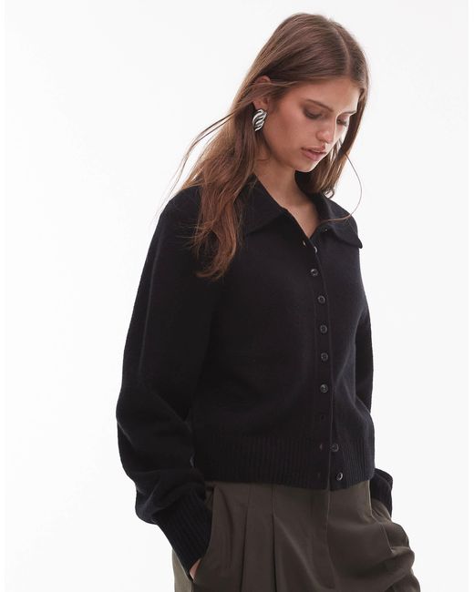 & Other Stories Blue Knitted Cardigan With Collar And Button Front