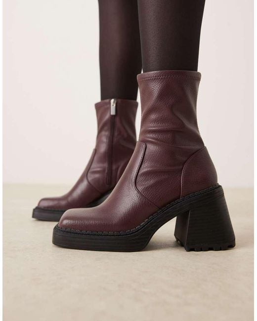 ASOS Brown Wide Fit Reign Square Toe Mid-heel Platform Boots