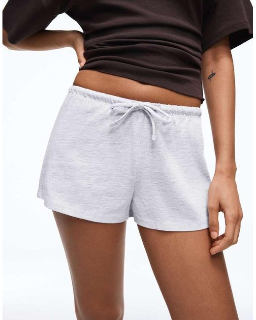 Bershka White Elastic Waist Plush Shorts