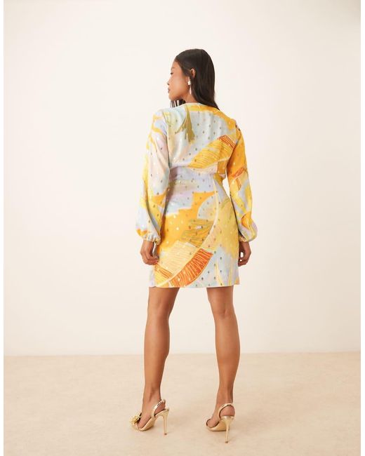 Never Fully Dressed Natural Petite Balloon Sleeve Metallic Mini Dress