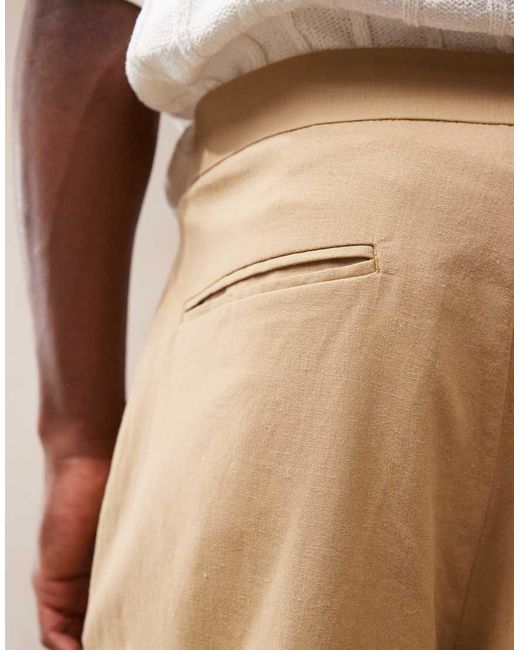ASOS Natural Smart Oversized Tapered Linen Blend Trousers With Front Pleat for men