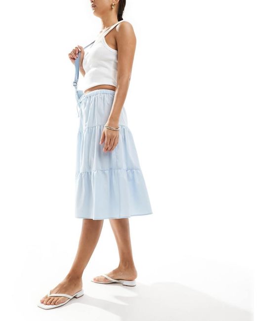 ASOS Blue Knee Length Tiered Cotton Skirt