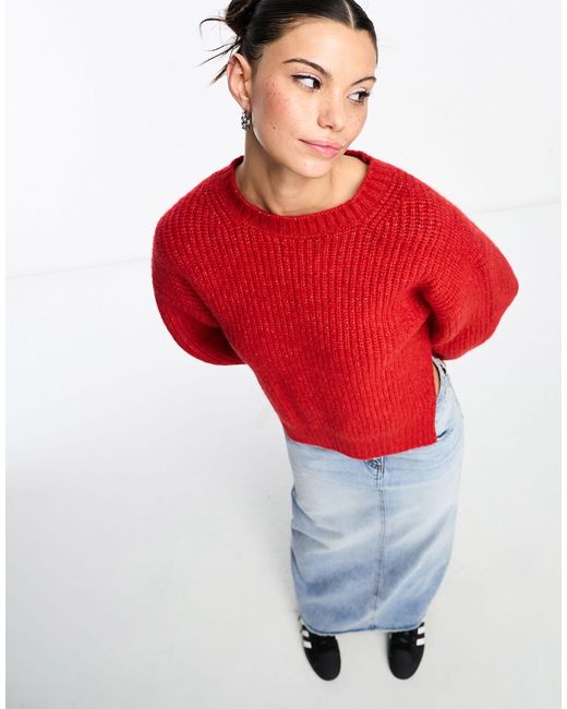 Weekday Red Ivy Knitted Jumper With Split Side Detail