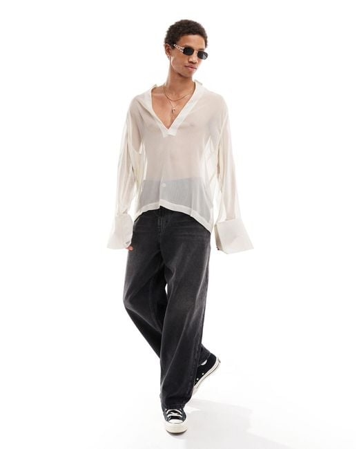 Chemise transparente décontractée à enfiler avec décolleté profond - beige ASOS pour homme en coloris White