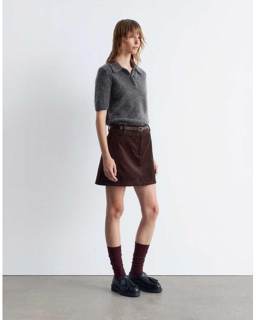 & Other Stories Blue Mohair And Wool Knitted Slim Fit Top With Polo Collar