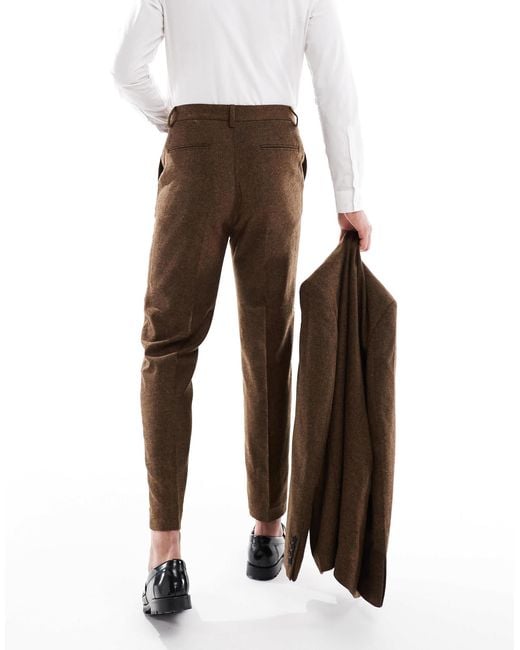 ASOS Natural Wool Blend Tapered Suit Pants for men