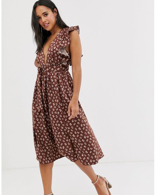 plunge front midi dress