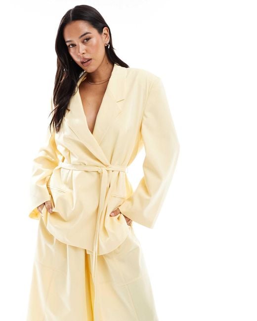 ASOS Natural Tailored Oversized Tie Waist Blazer