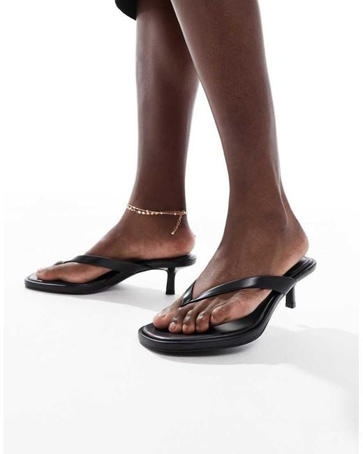 Bershka Brown Faux Leather Heeled Flip Flops