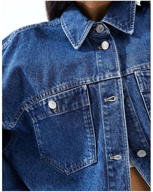 & Other Stories Blue Cropped Denim Jacket Volume Sleeves