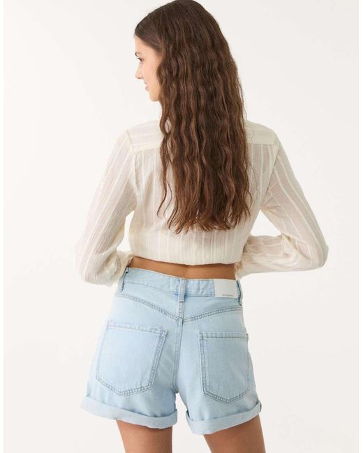 Stradivarius Blue D83 Mom Shorts