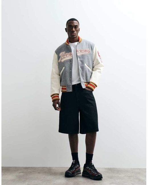 ICECREAM Gray Collegiate Varsity Jacket for men