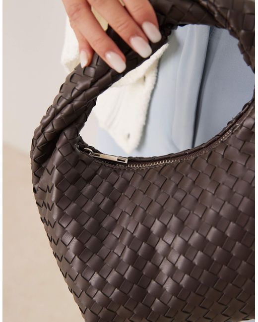 Gina Tricot Natural Braided Weave Small Tote Handbag With Twisted Handle