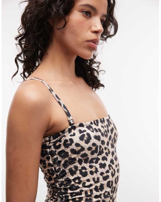 AllSaints Black Court Bandeau Leopard Print Gathered Side Swimsuit